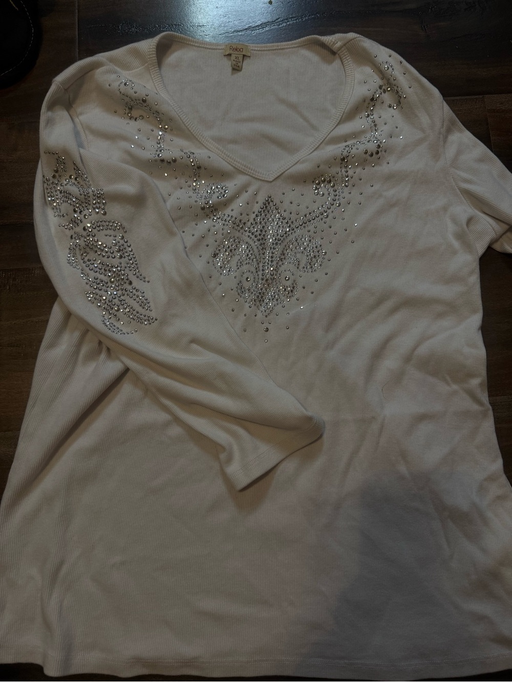 Reba Ivory V-Neck Rhinestone Embellished Sweater